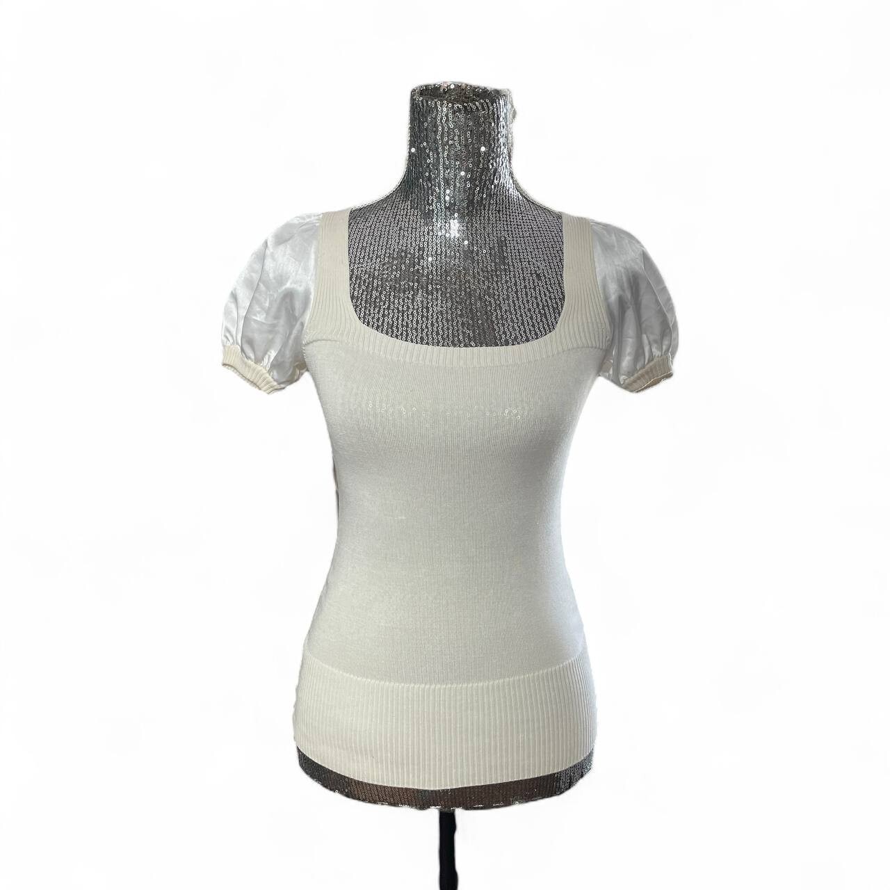 Vintage Y2k Silk Puff Sleeve Top Cream Ivory Romantic Fitted Knit Xs Soft Girl